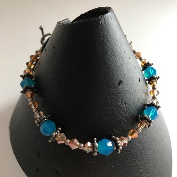 Deadstock NWOT Swarovksi Crystal Sterling Silver Starfish Charm Bracelet 7.5 In - Picture 1 of 8